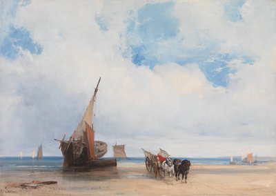 Embarcaciones varadas y un carro, cerca de Trouville, Francia de Richard Parkes Bonington